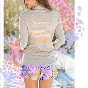 Lilly Pulitzer UPF 50+ Heather Grey Half Zip Pullover in Melon Glow Size…